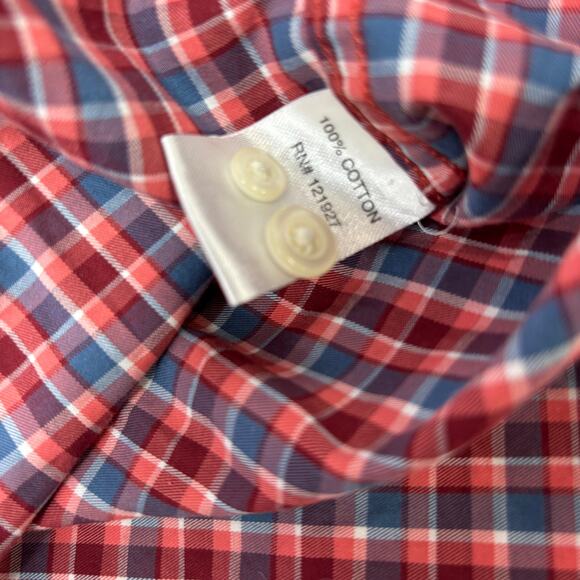 Johnnie O Mens Medium Red‎ Blue Check Long Sleeve Button Down Shirt - Picture 3 of 5